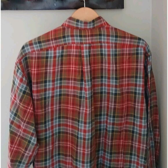 Ralph Lauren Cotton Button Down Shirt Size Large Red Green Plaid Holiday Work - Picture 7 of 8